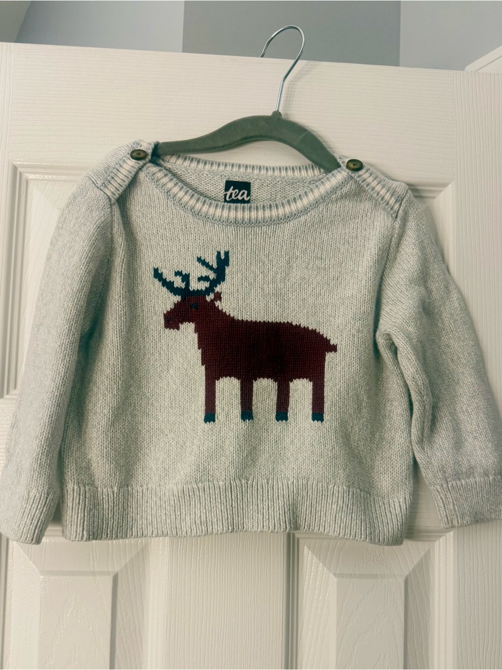 Tea Collection Reindeer Knit Sweater in Gray Size 18-24M Unisex